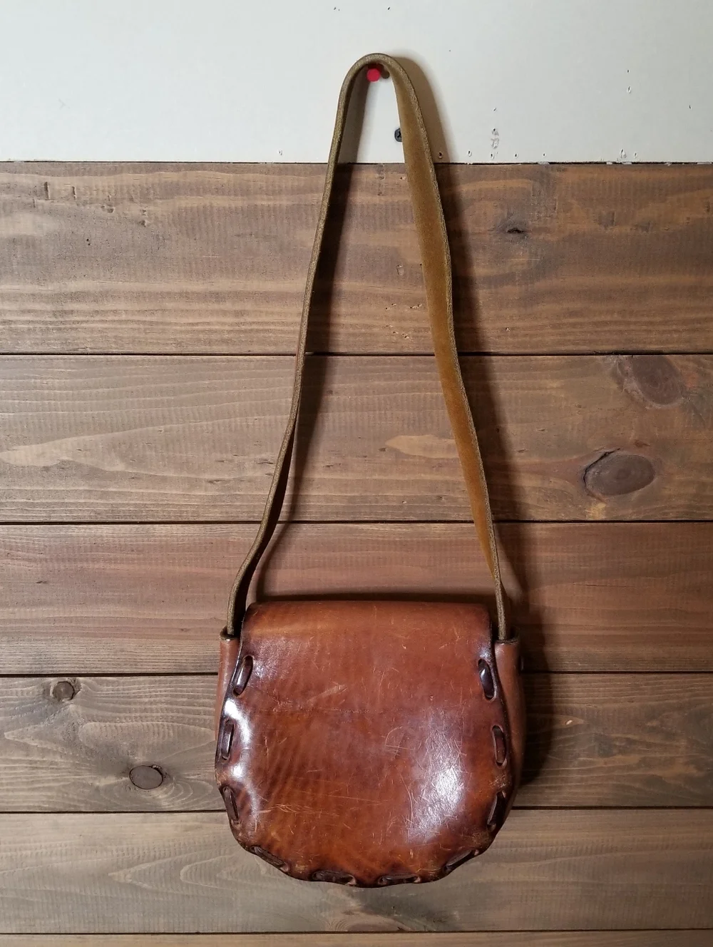 Vtg 70s Tooled Leather Mushroom Boho Saddle Bag Hippy Distressed Purse. - Picture 4 of 16